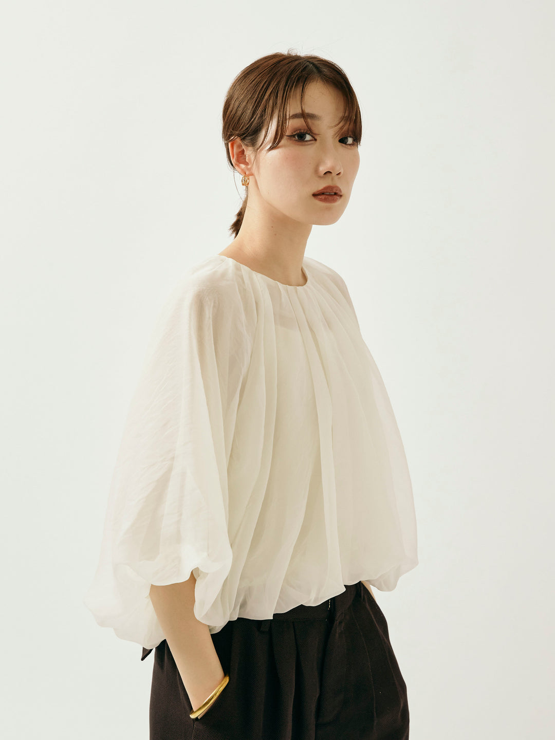 【Allure】[SET]オーガンジーバルーンショートブラウス+オーガンジーバルーンショートブラウス(2set)