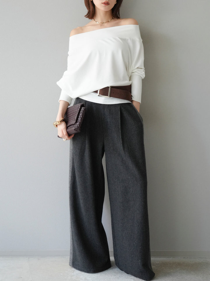[予約]ベルト付オフショルカットソー/ホワイト