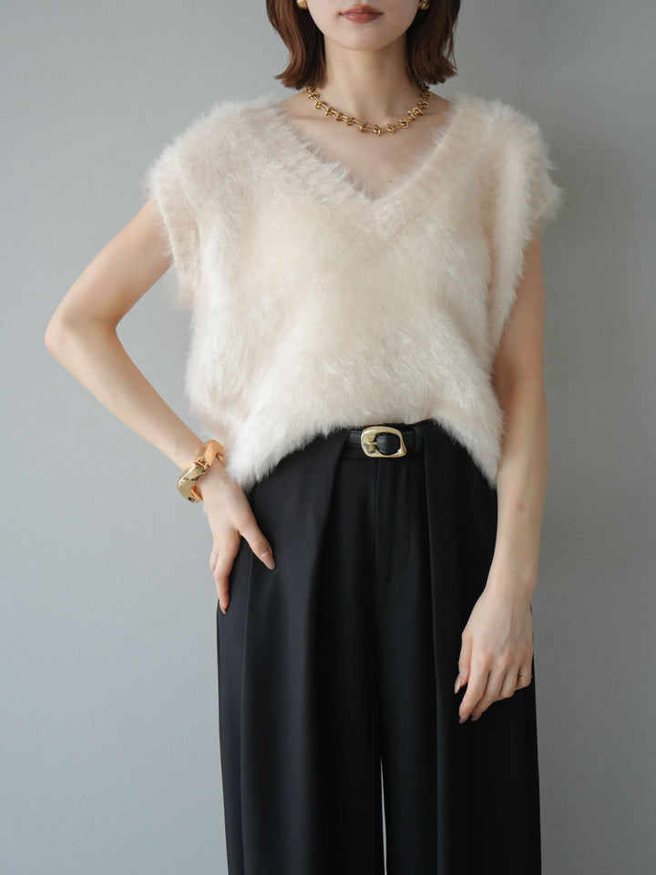 [予約]ラメシャギーVネックニットベスト/アイボリー