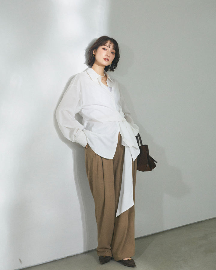 [予約]アシンメトリーウエストタックパンツ/beige