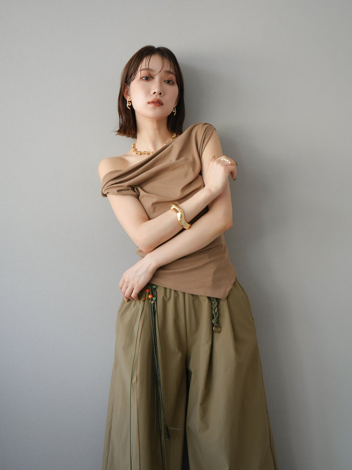 [SET]タックデザイントップス＆ビーズベルト付きパンツSET UP(2set)