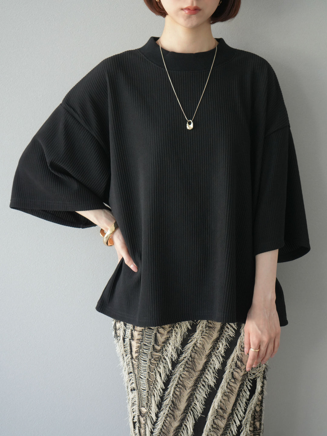 [預訂] 立領羅紋套頭衫/黑色