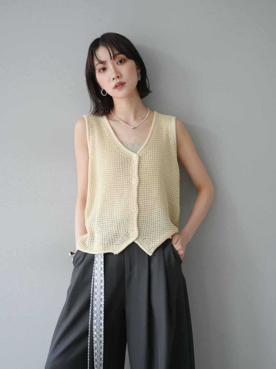 【預購】華夫格針織背心/黃色