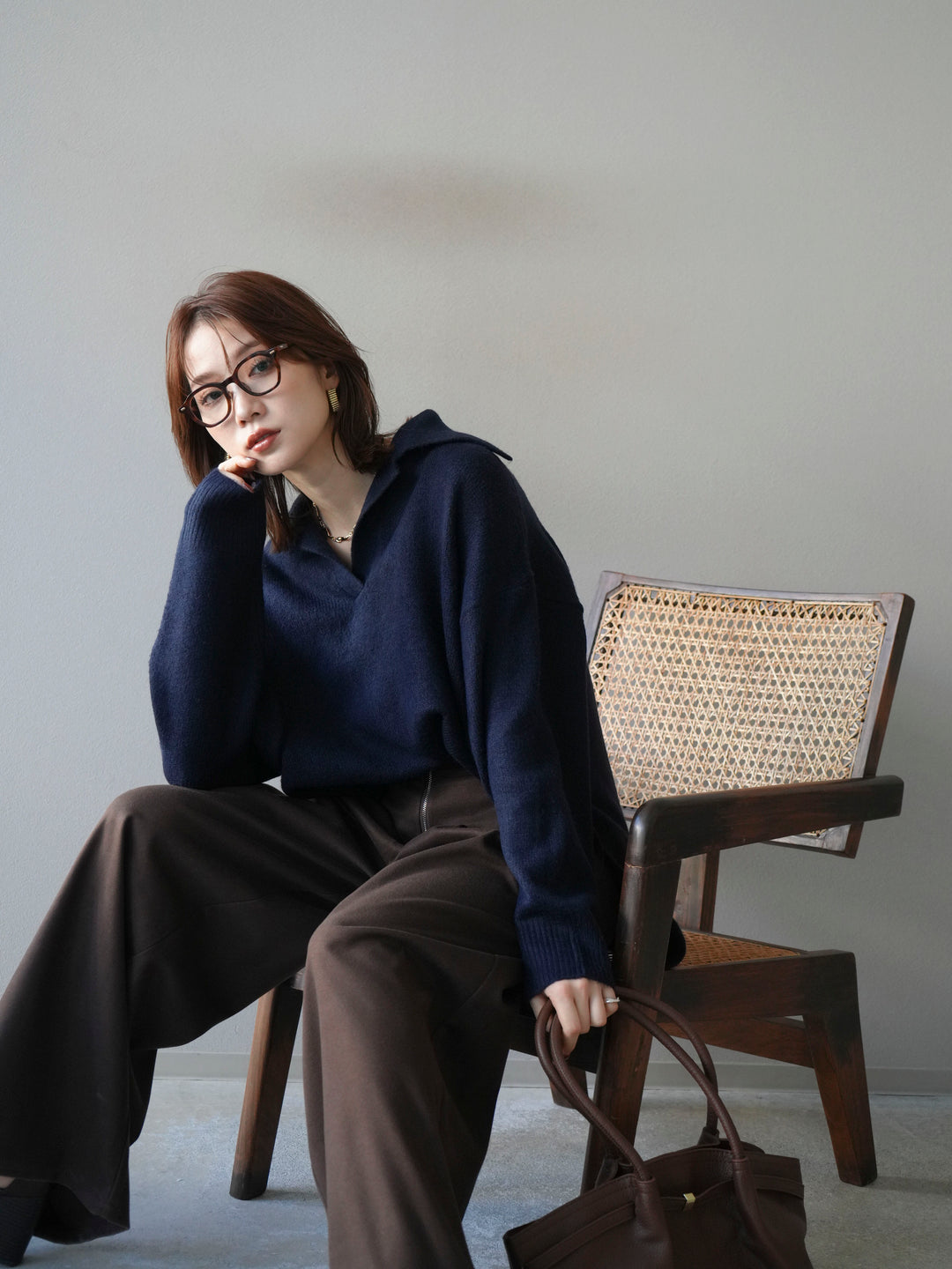 [予約]スキッパーオーバーニットプルオーバー/navy