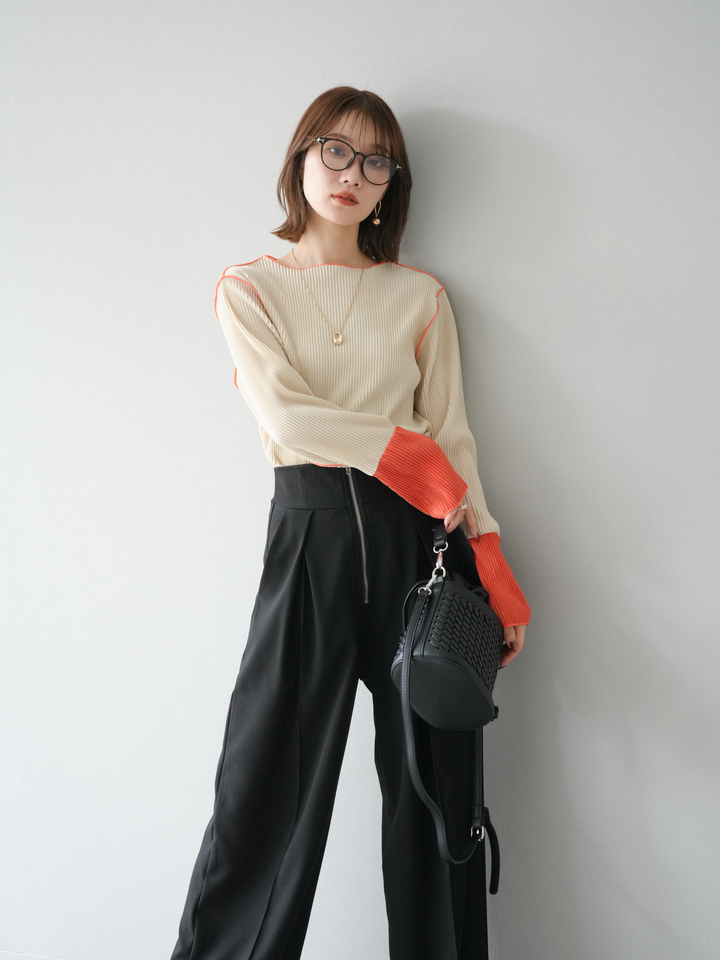 [予約]バイカラープリーツトップス/アイボリー