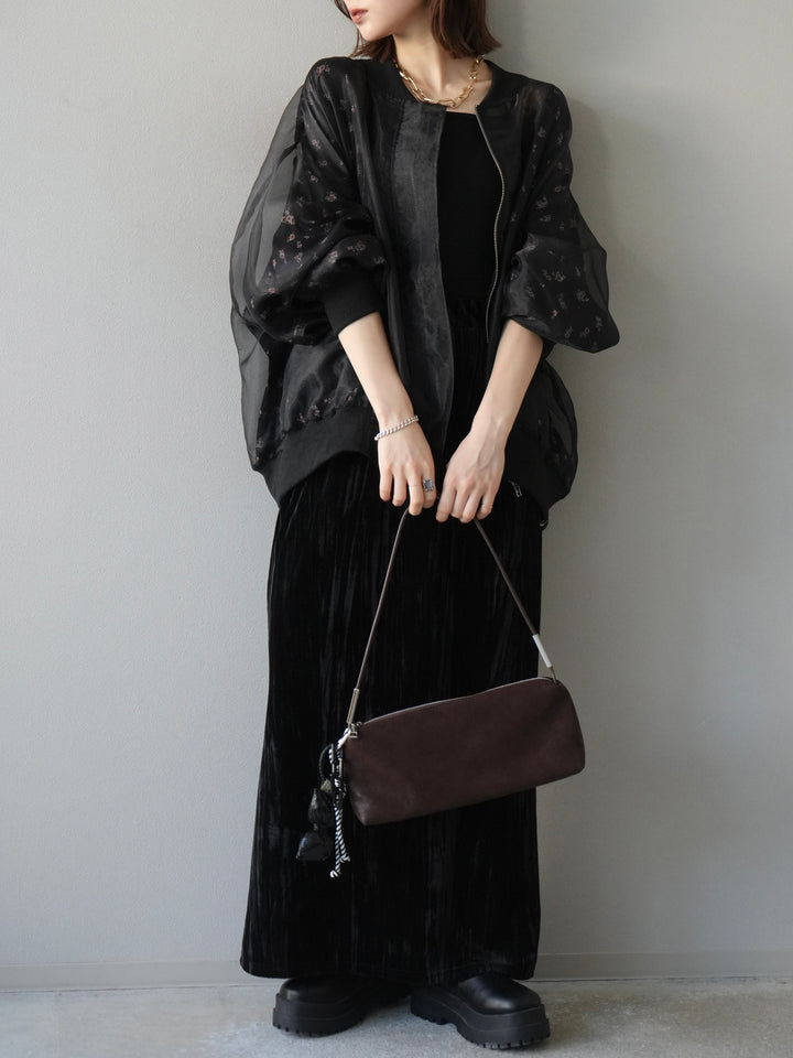 [SET]フラワーチュールドッキングブルゾン+クラッシュベロアナロースカート(2set)