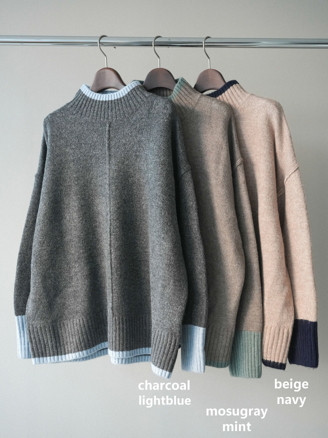 [SET]配色ハイネックニットプルオーバー+ペインターカーブデニムパンツ(2set)