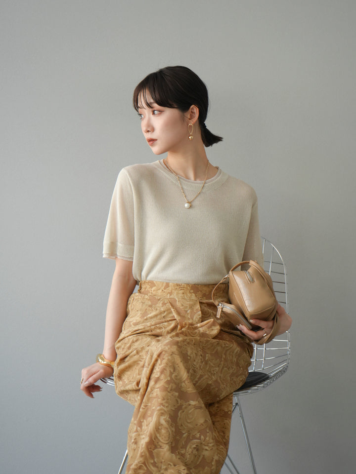 [SET]リネンタッチ配色二重臼ハーフニットトップス+選べるアソート柄スカートセット(2set)