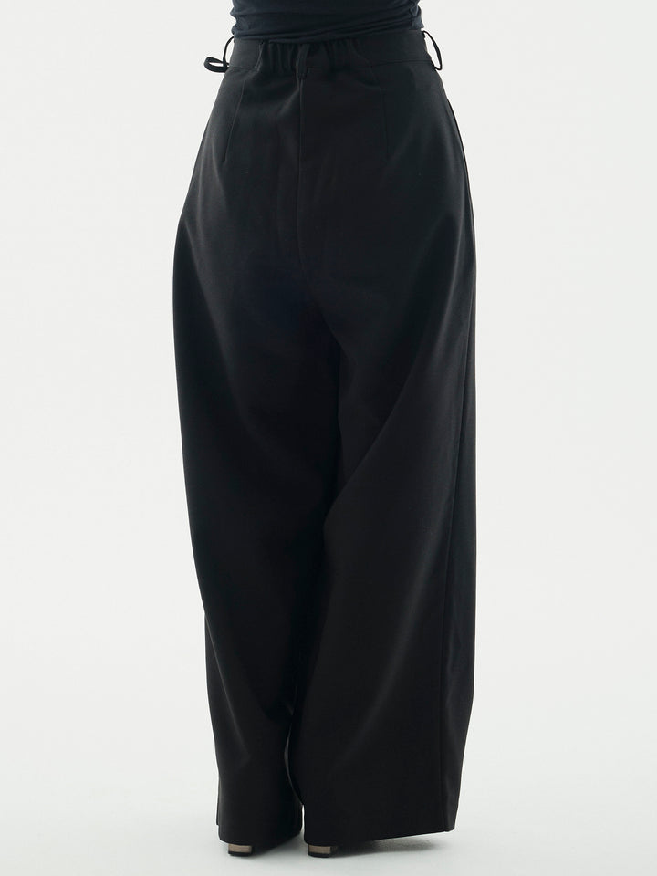 [予約]ラップデザインタックワイドパンツ/ブラック