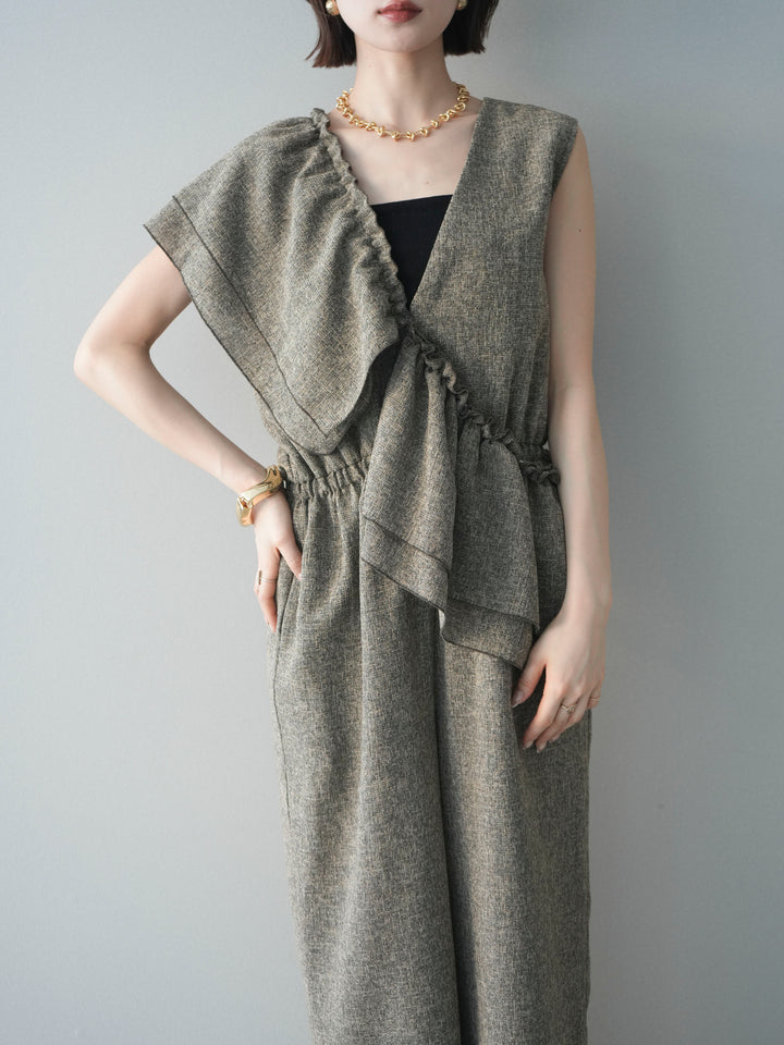 [SET]3WAYミックスツイードギャザーオールインワン+選べるアクセセット(2set)