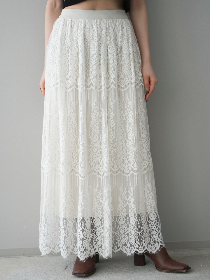 [予約]裏プリーツ総レースロングスカート/ivory
