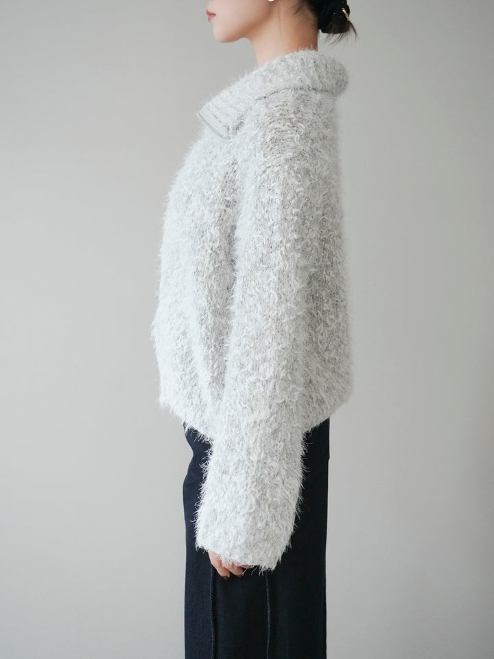 [予約]ミックスシャギージップニットカーディガン/ivory