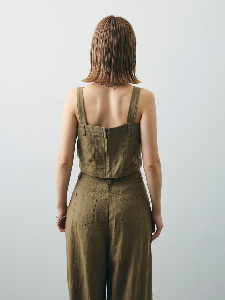 [SET] 亞麻感緊身胸衣＆寬褲套裝（2件套）