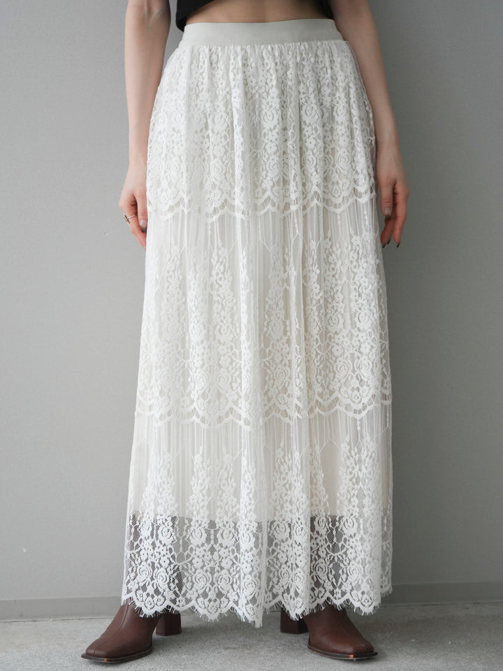 [予約]裏プリーツ総レースロングスカート/ivory