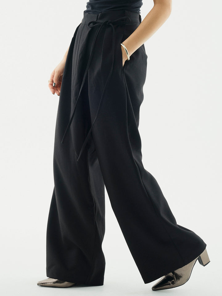 [予約]ラップデザインタックワイドパンツ/ブラック