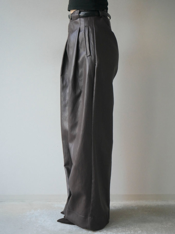 [予約]レザーワイドパンツ/brown