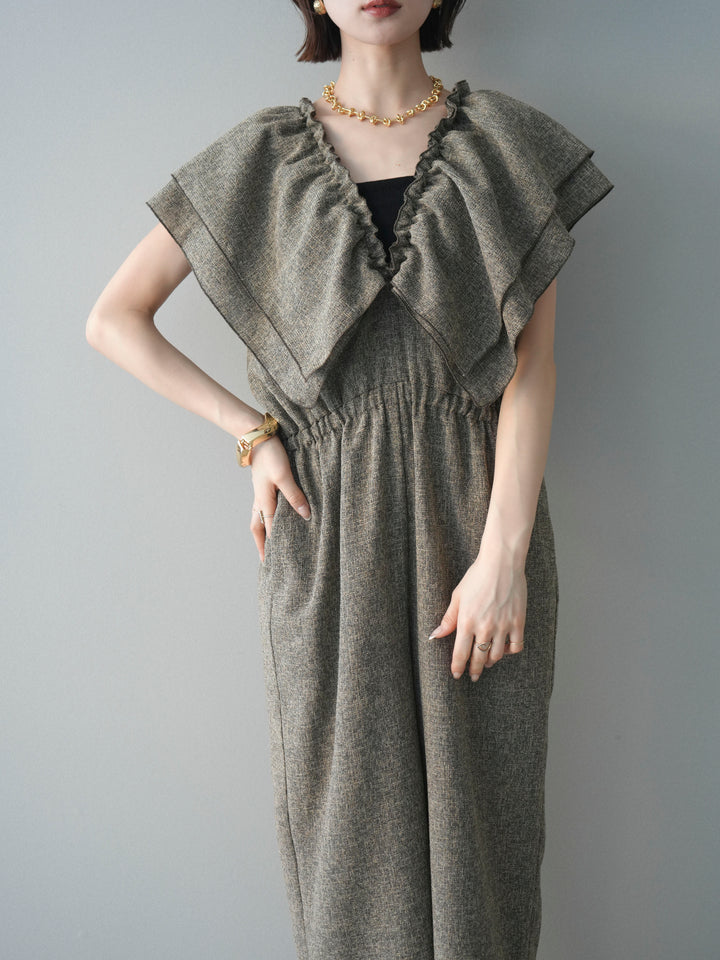 [SET]3WAYミックスツイードギャザーオールインワン+選べるアクセセット(2set)