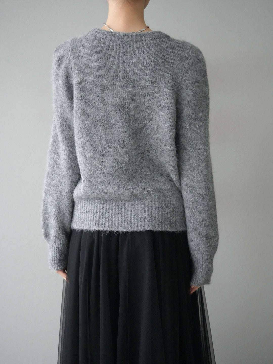 [予約]ブローチ付silverボタンミックスニットカーディガン/gray