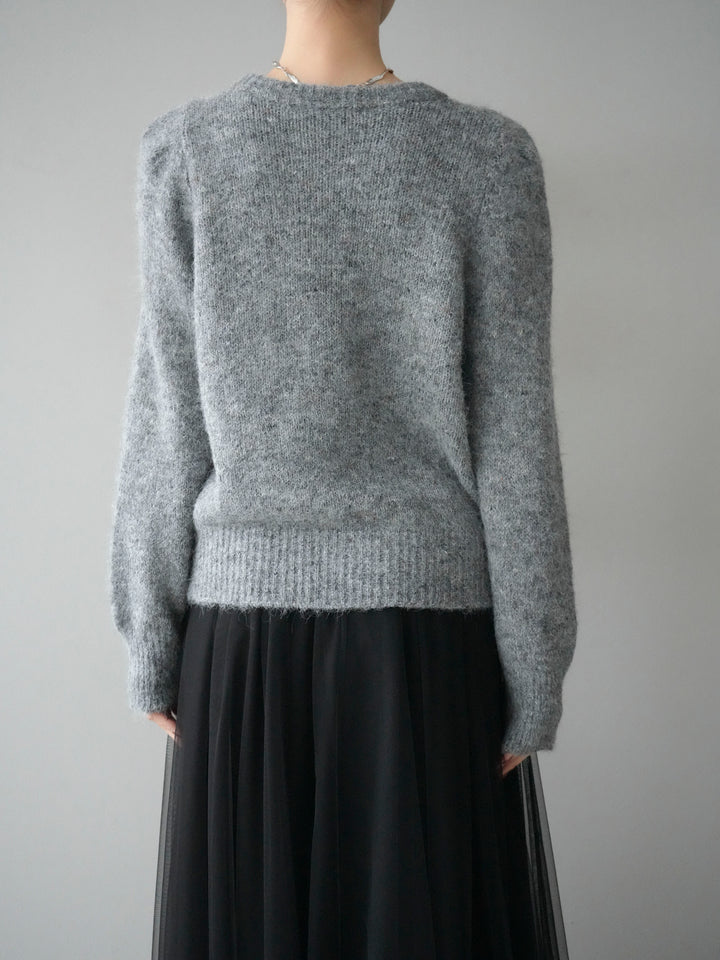 [予約]ブローチ付silverボタンミックスニットカーディガン/gray