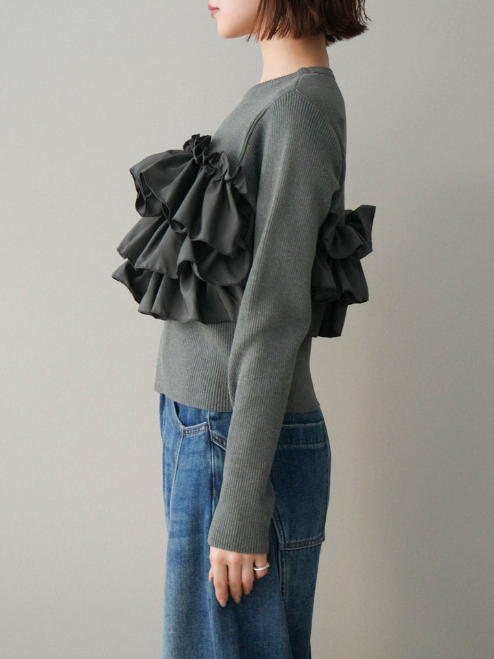 [予約]フリルビスチェドッキングスポンジニットプルオーバー/gray
