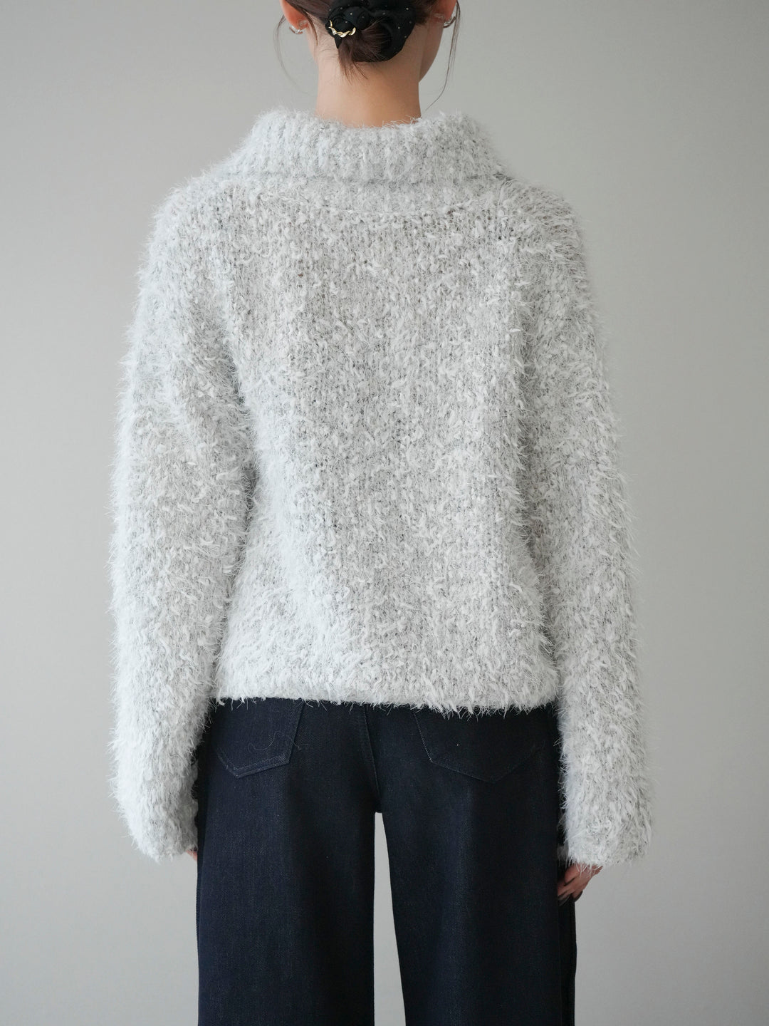 [予約]ミックスシャギージップニットカーディガン/ivory