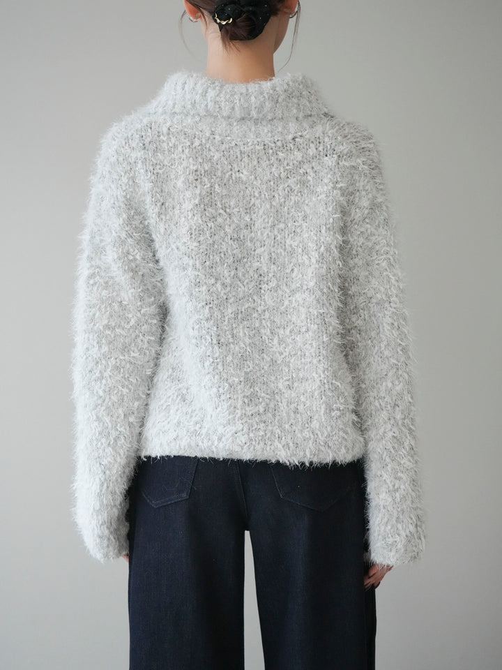 [予約]ミックスシャギージップニットカーディガン/ivory