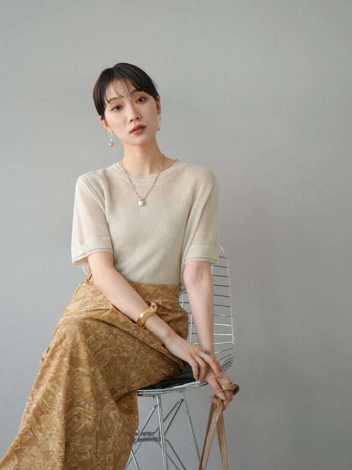 [SET]リネンタッチ配色二重臼ハーフニットトップス+選べるアソート柄スカートセット(2set)