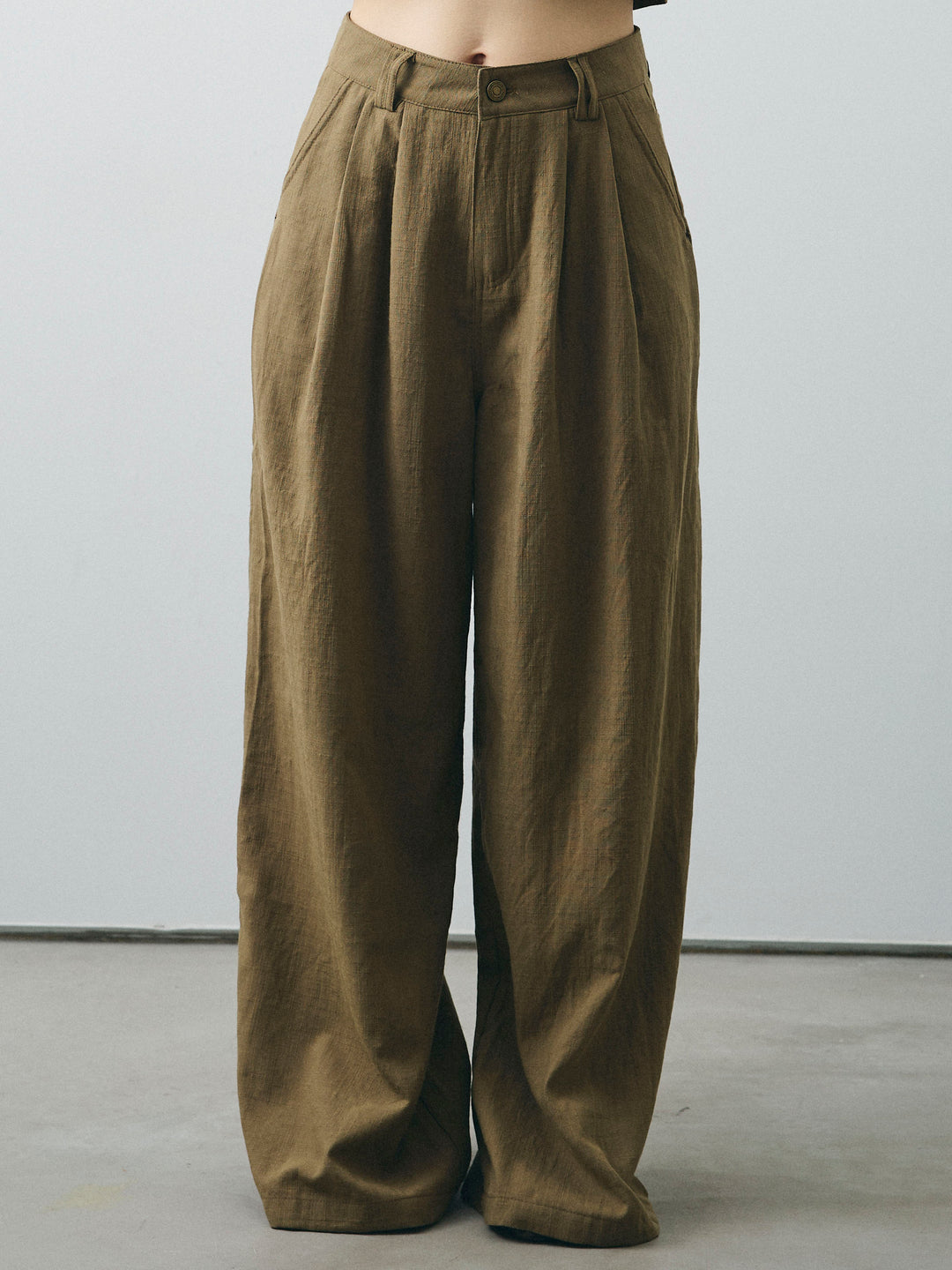 [SET] 亞麻感緊身胸衣＆寬褲套裝（2件套）