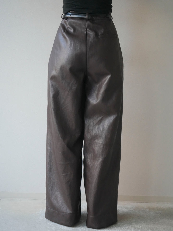 [予約]レザーワイドパンツ/brown
