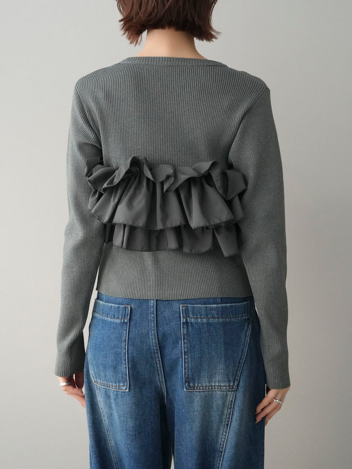 [予約]フリルビスチェドッキングスポンジニットプルオーバー/gray