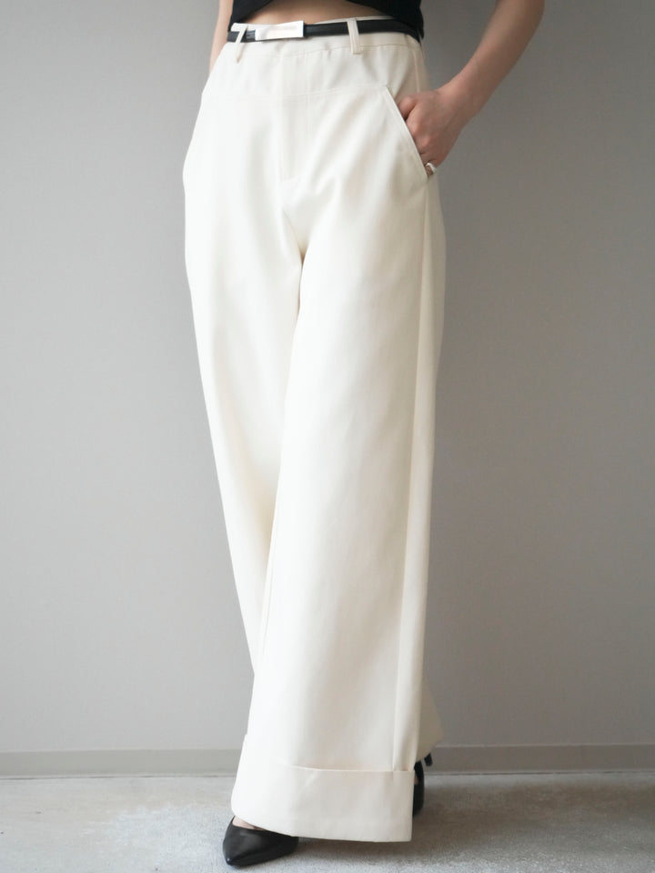 [予約]ベルト付き折り返しコットンツイルワイドパンツ/ivory