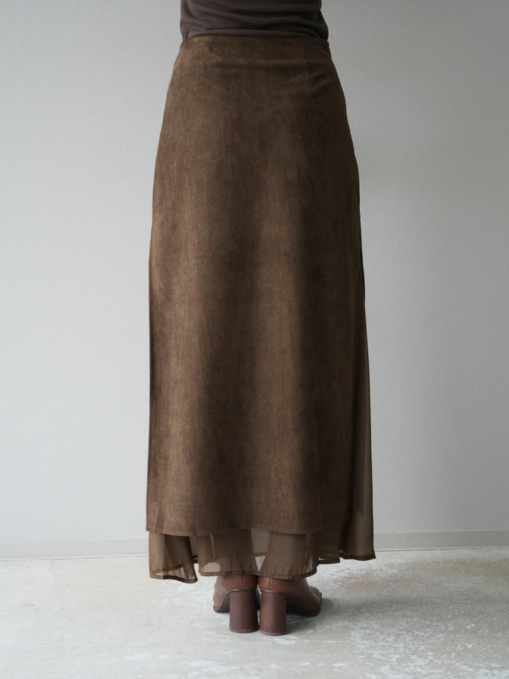 [予約]サイドスリットスウェードドッキングシフォンスカート/ブラウン