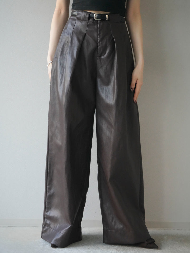 [予約]レザーワイドパンツ/brown