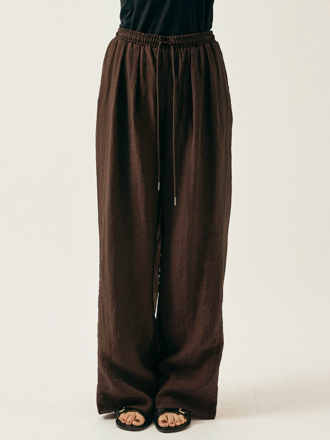 [予約]シャイニースラブシアーワイドパンツ/ブラウン