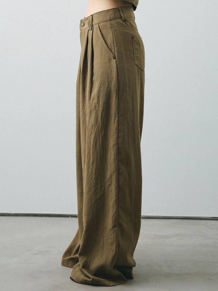 [SET] 亞麻感緊身胸衣＆寬褲套裝（2件套）