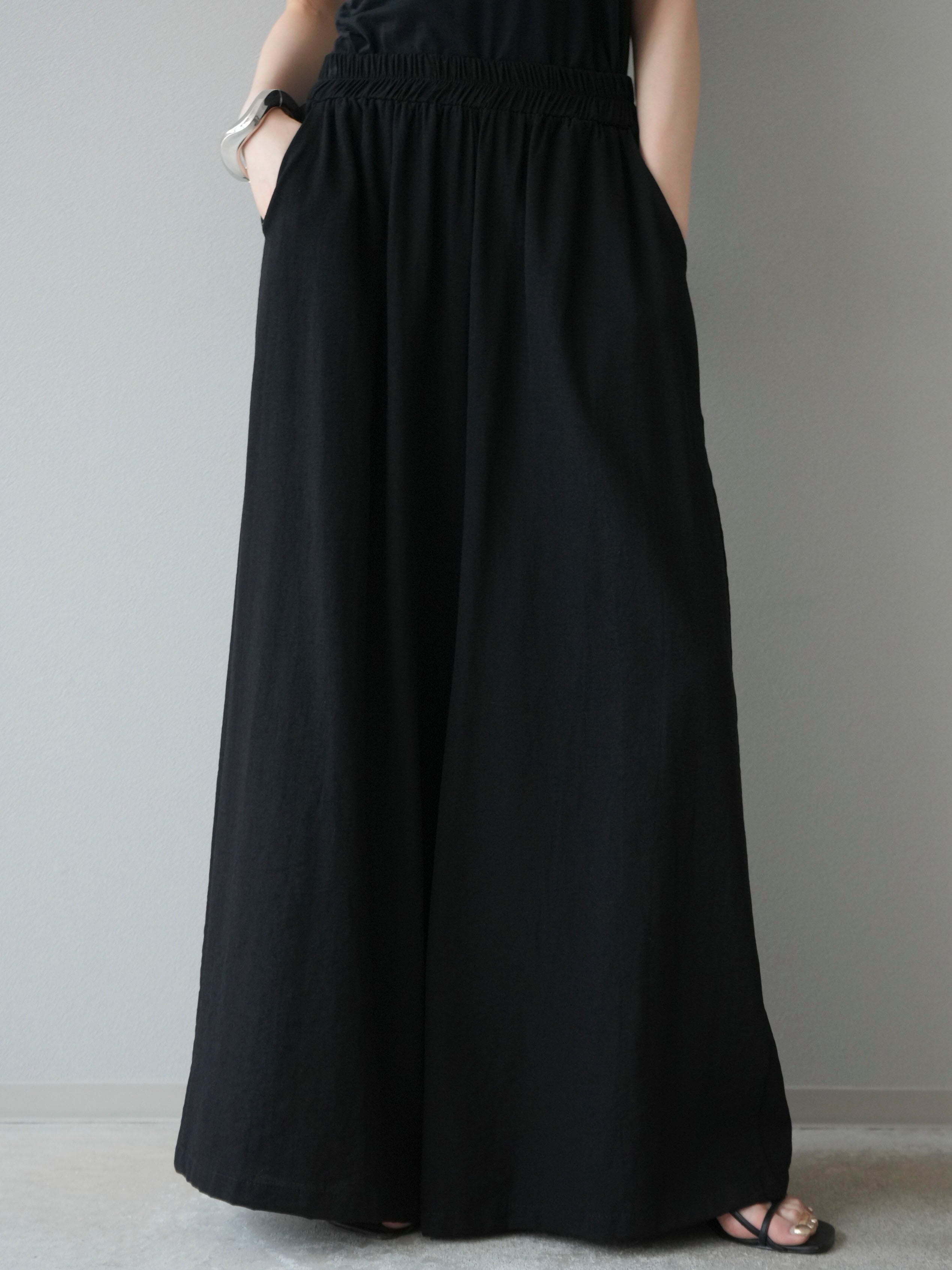 予約]リネンタッチスーパーワイドパンツ/ブラック – Lumier