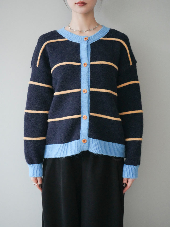 [予約]配色ボーダーニットカーディガン/navy
