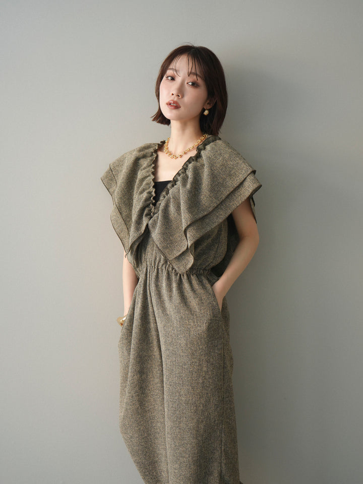 [SET]3WAYミックスツイードギャザーオールインワン+選べるアクセセット(2set)