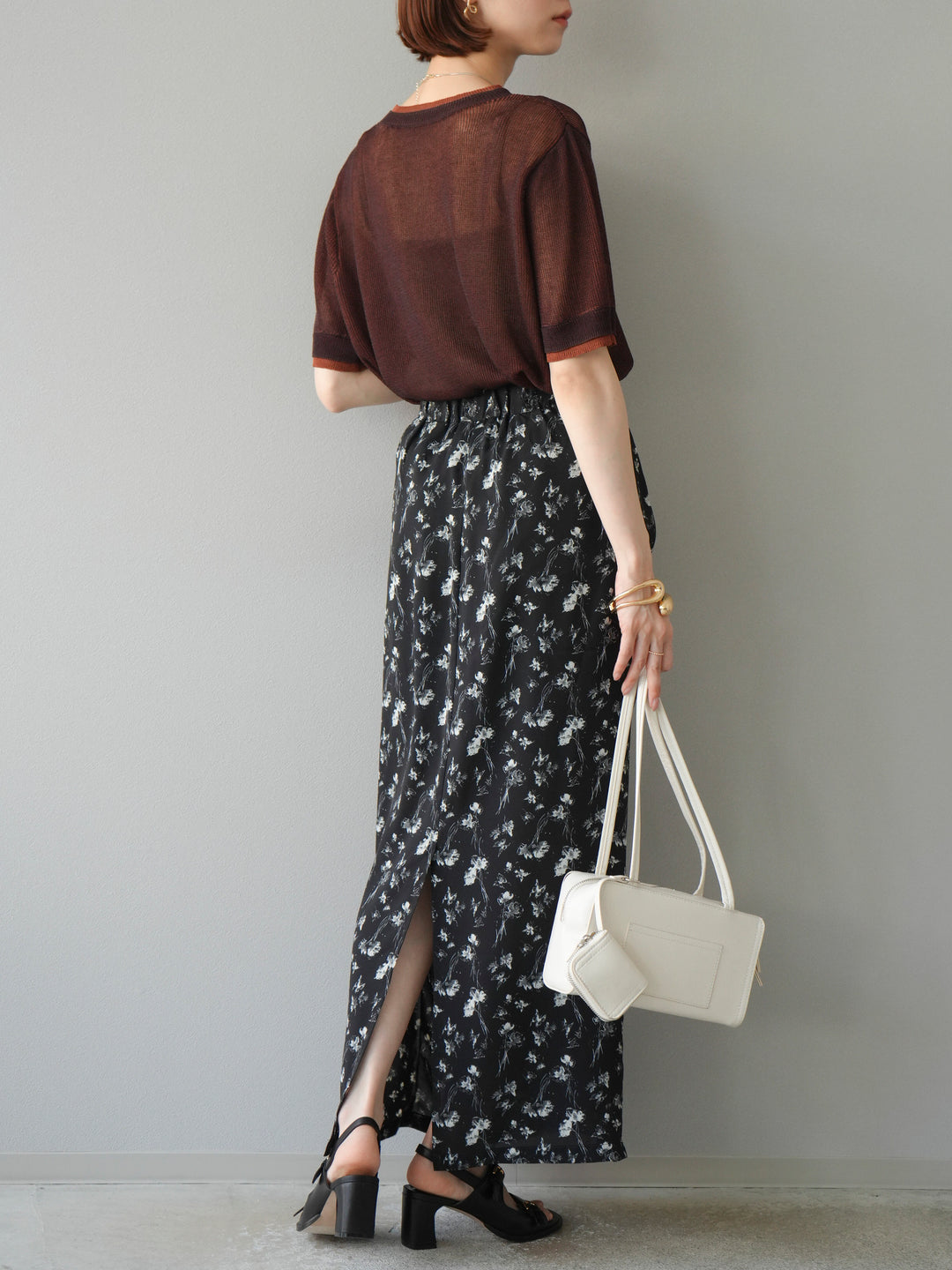 [SET]リネンタッチ配色二重臼ハーフニットトップス+選べるアソート柄スカートセット(2set)