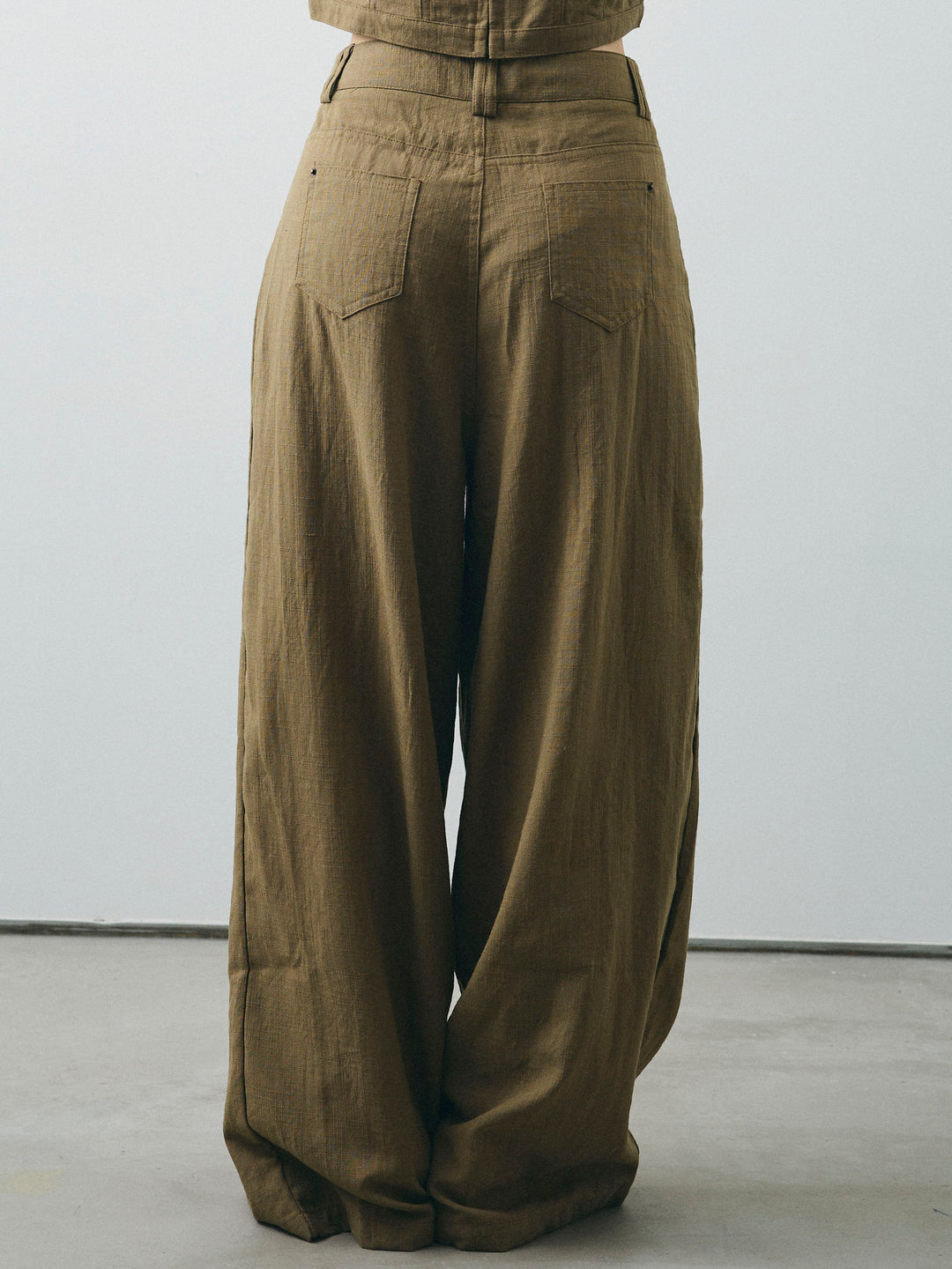 [SET] 亞麻感緊身胸衣＆寬褲套裝（2件套）