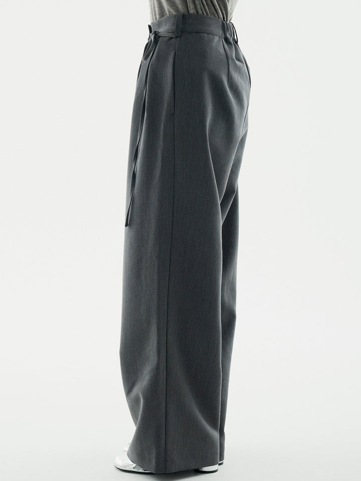 [予約]ラップデザインタックワイドパンツ/チャコール