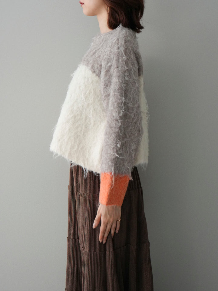 [予約]バイカラーモヘアタッチニットプルオーバー/mocha