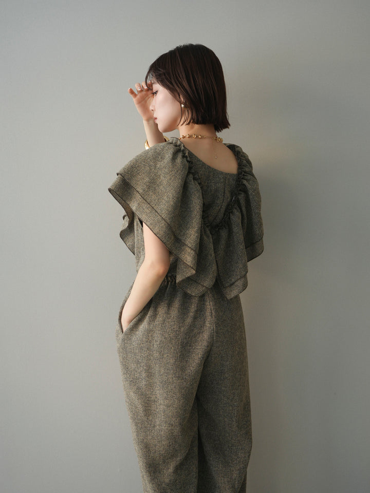 [SET]3WAYミックスツイードギャザーオールインワン+選べるアクセセット(2set)