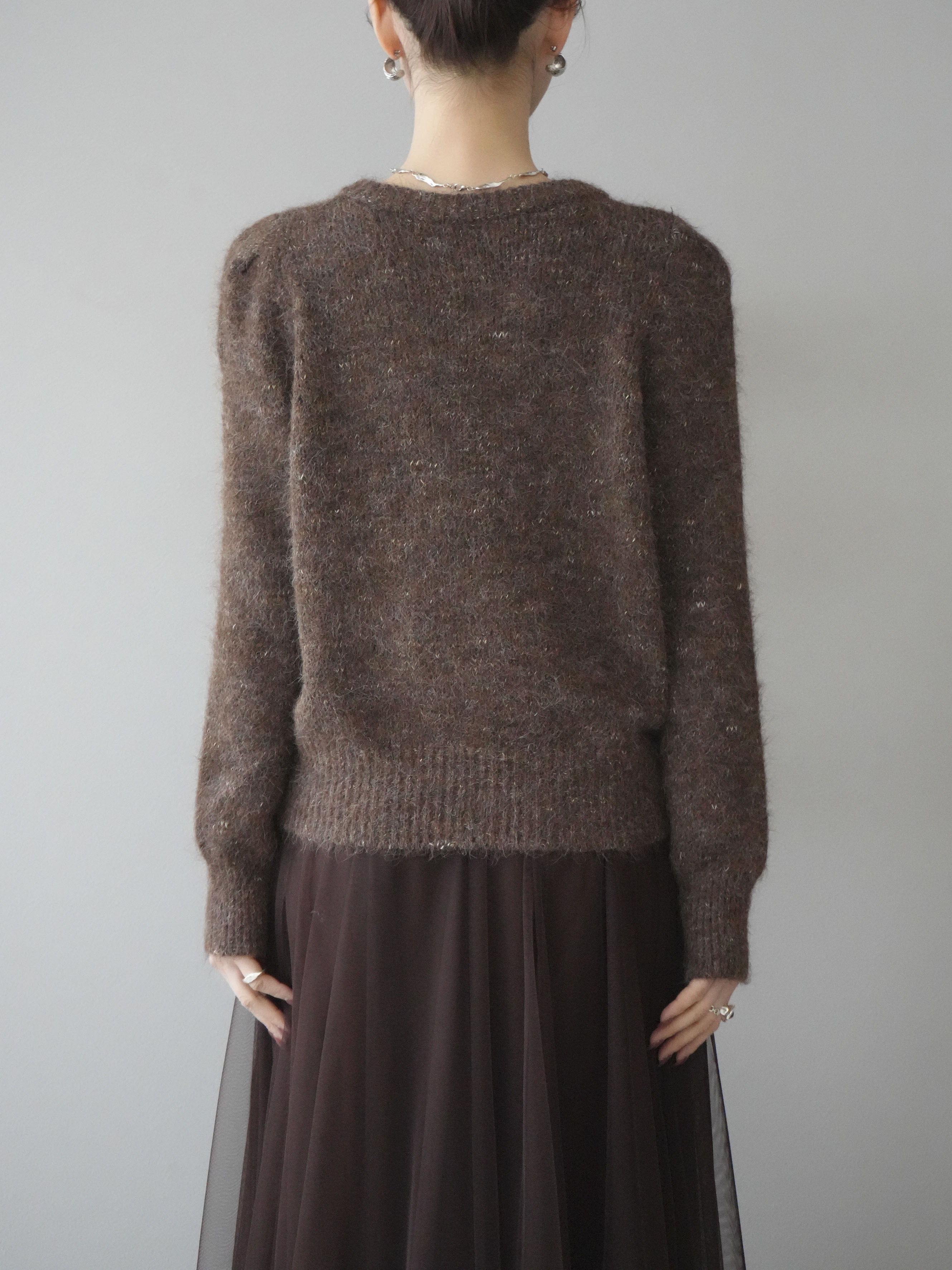 予約]モチーフ付silverボタンミックスニットカーディガン/brown – Lumier