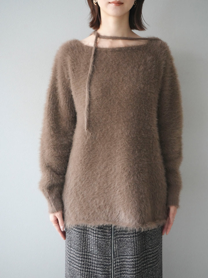 [予約]紐付きシャギーニットプルオーバー/camel