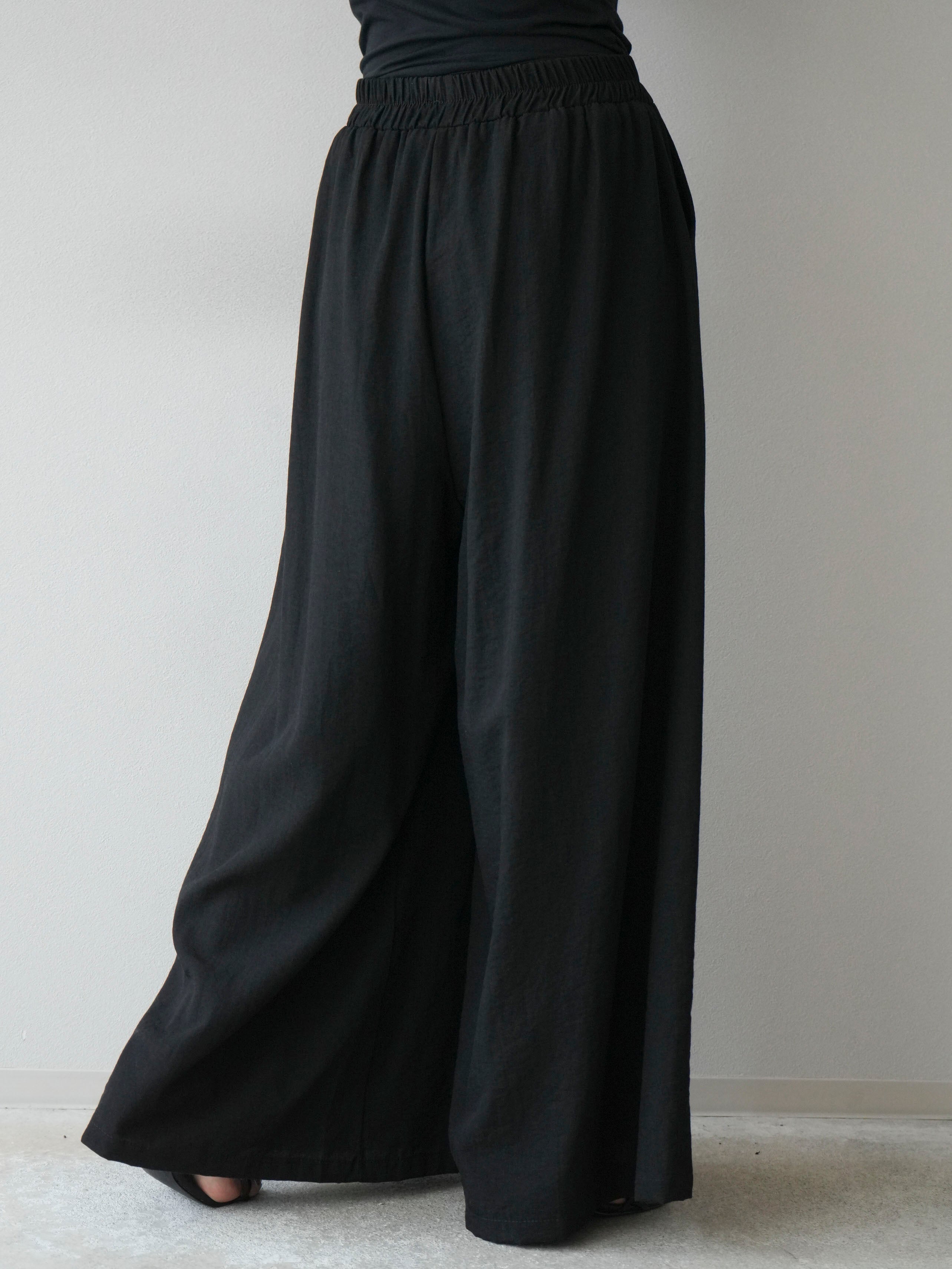 予約]リネンタッチスーパーワイドパンツ/ブラック – Lumier