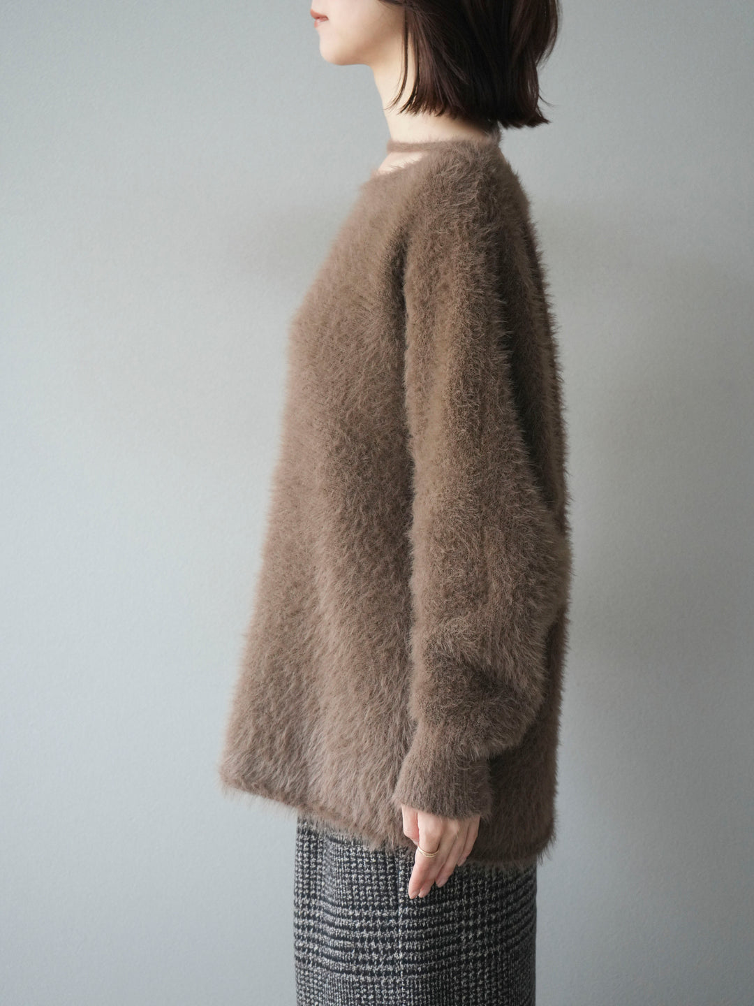 [予約]紐付きシャギーニットプルオーバー/camel