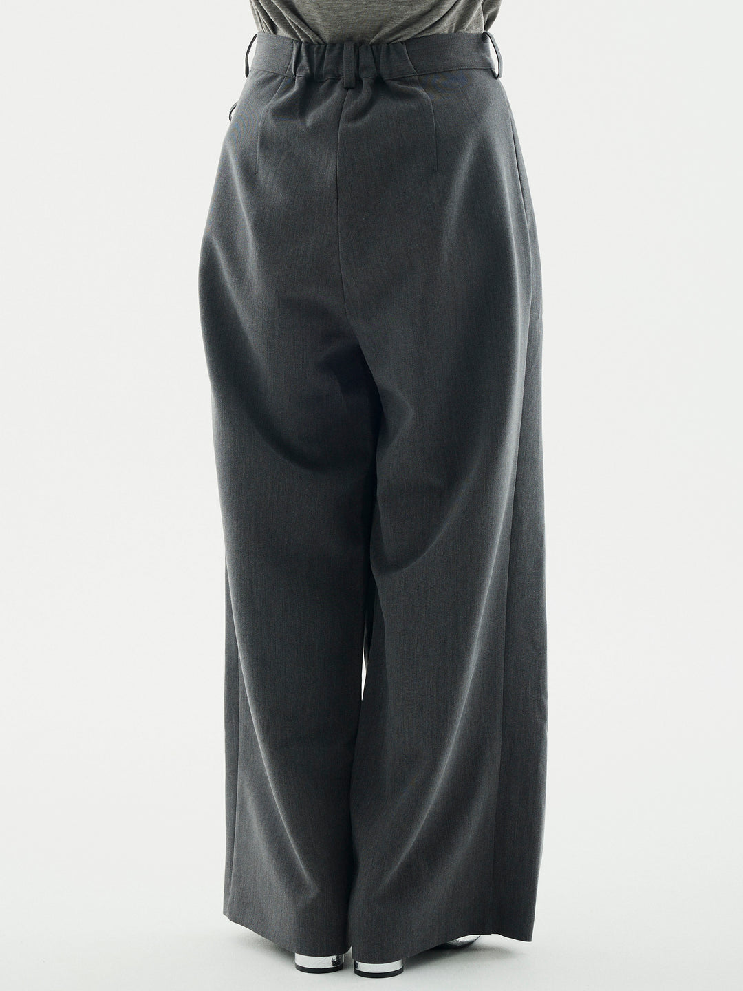 [予約]ラップデザインタックワイドパンツ/チャコール