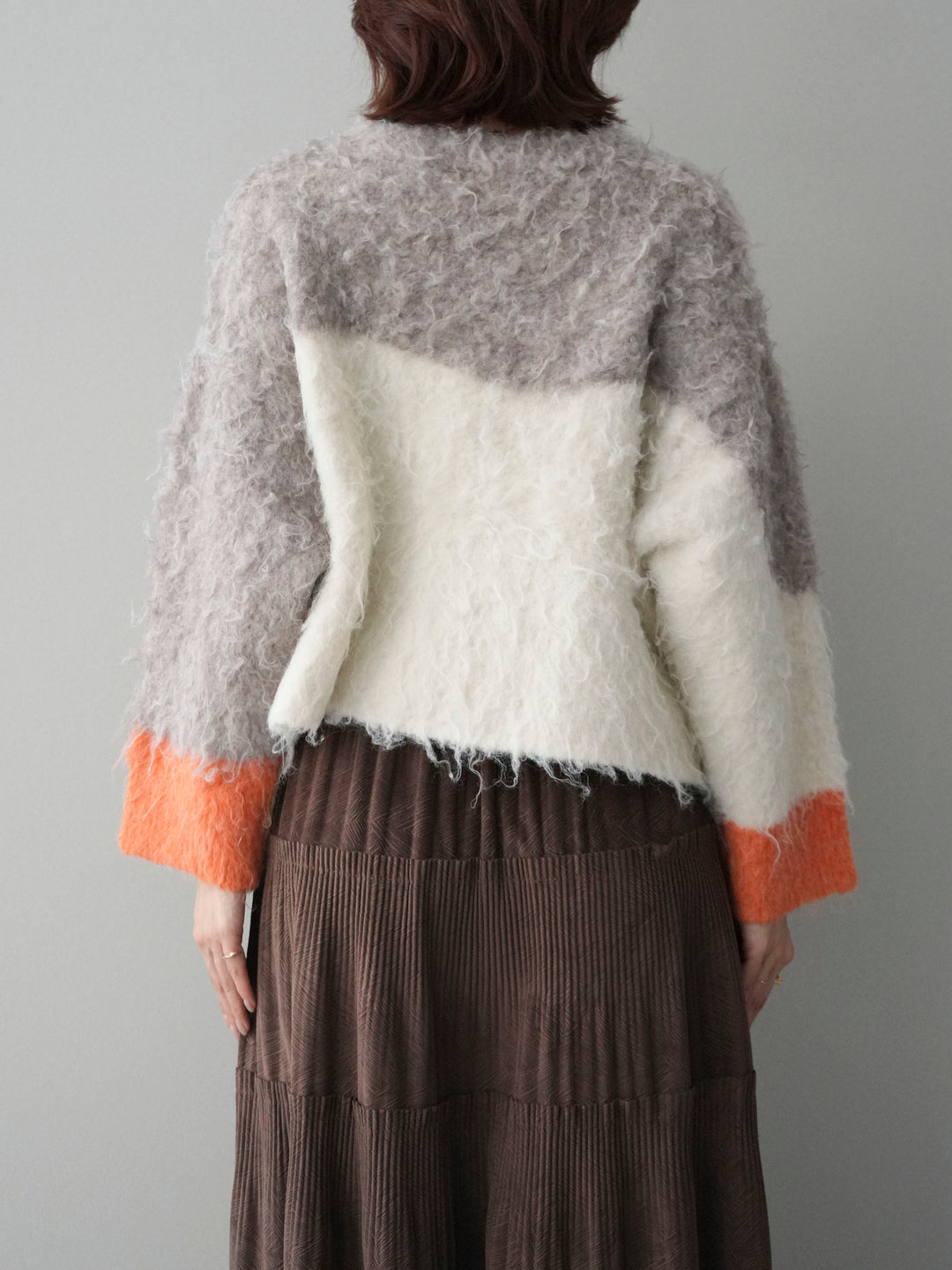 [予約]バイカラーモヘアタッチニットプルオーバー/mocha