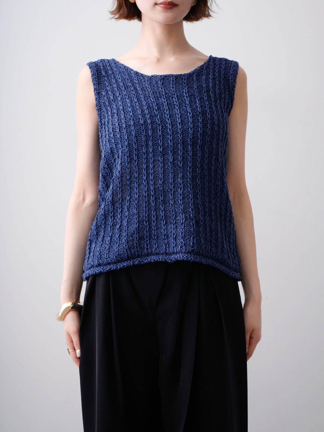 [予約]メランジケーブルニットタンクトップ/navy